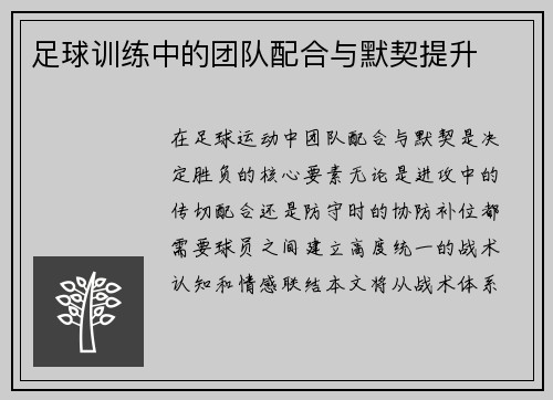 足球训练中的团队配合与默契提升